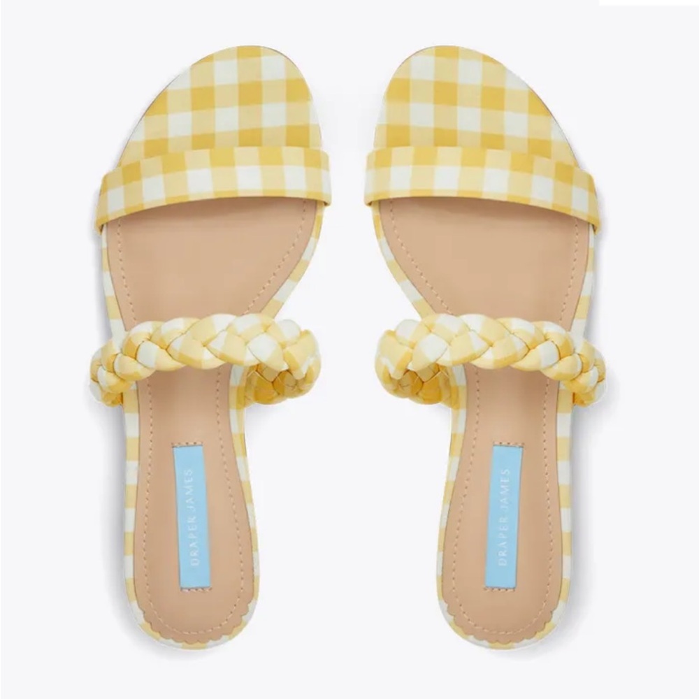 New Draper James Braided Ellie Sandals Yellow Gingham in size 8.5